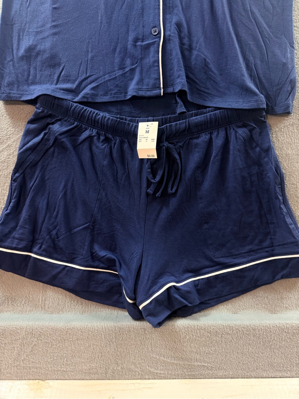 Auden - Navy Short Pajama Set with White Piping - Picture 7 of 12